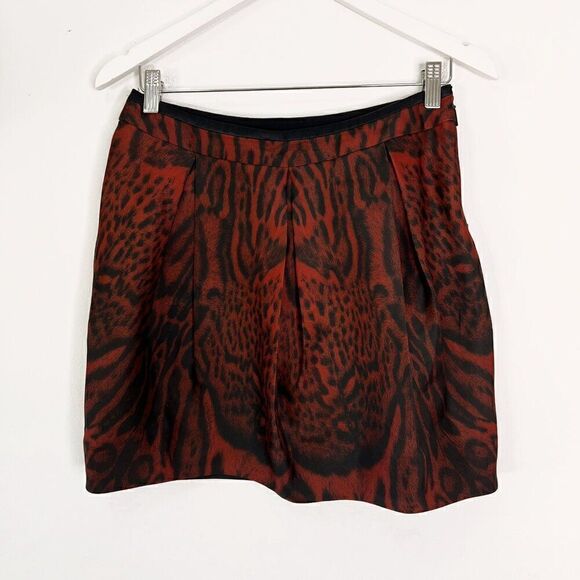 Roberto Cavalli Red Silk Leopard Print Pleated Skirt - Picture 2 of 6